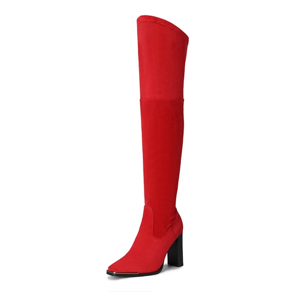 Square Toe High Heel Over The Knee Boots - RED SUEDE -  0